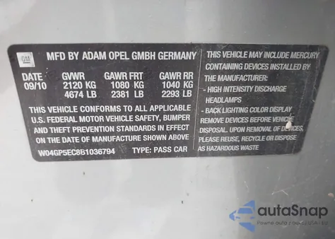 2011 Buick Regal Cxl Russelsheim from USA, damaged, VIN W04GP5EC8B1036794